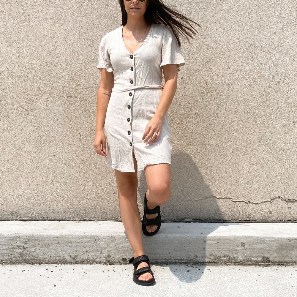 Neutral Button Down Dress